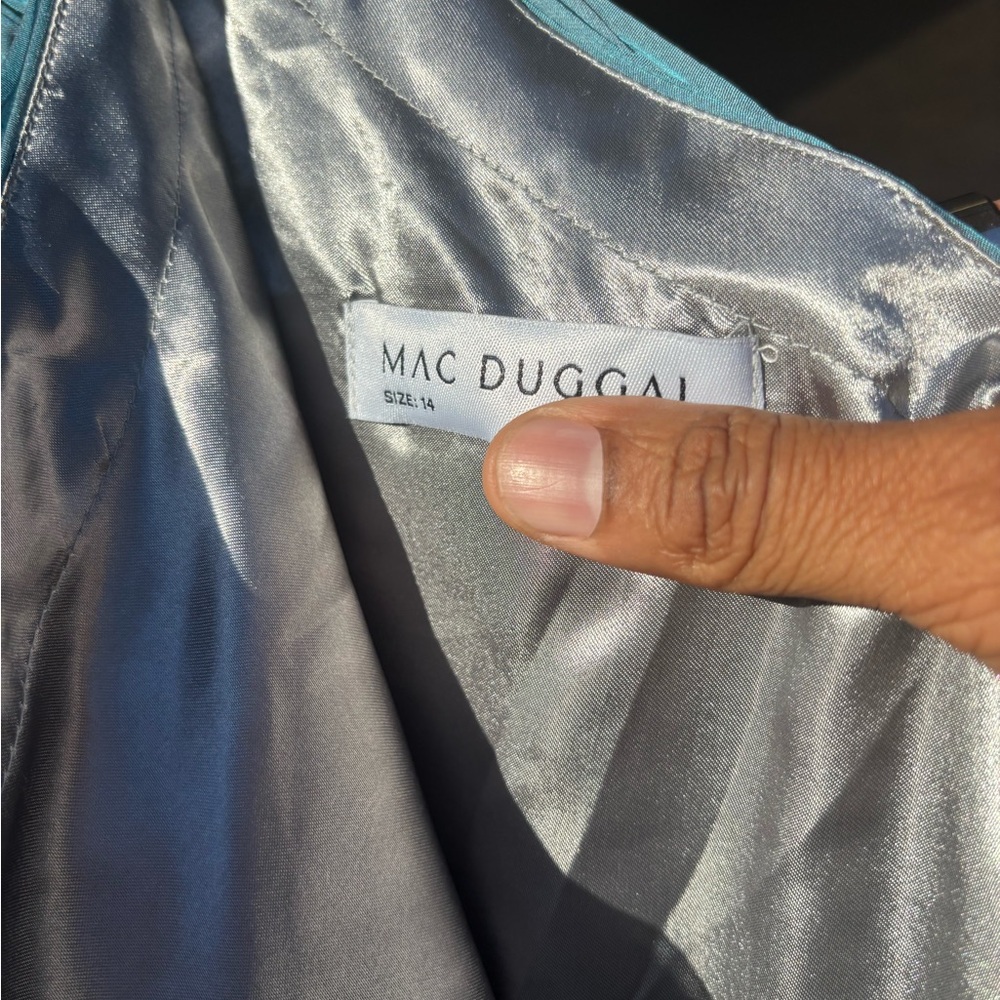 Mac Dugal Blue Organza One Shoulder Pleated Gown size 14 - Picture 4 of 7